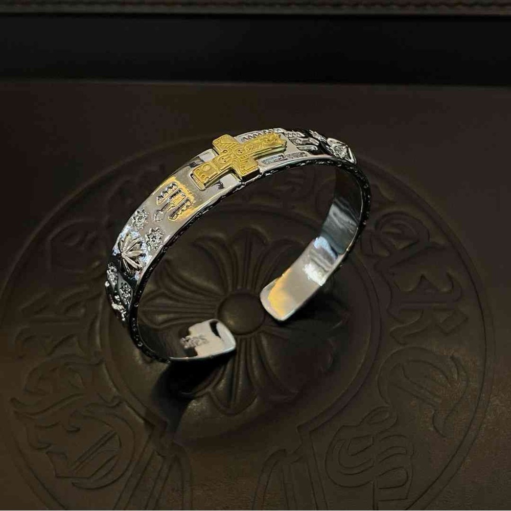 Chrome Hearts Silver and Gold Cross Bangle